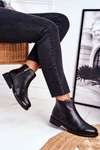 Botki Damskie Ciepłe Sztyblety Płaski Obcas Skóra Czarne Fernir