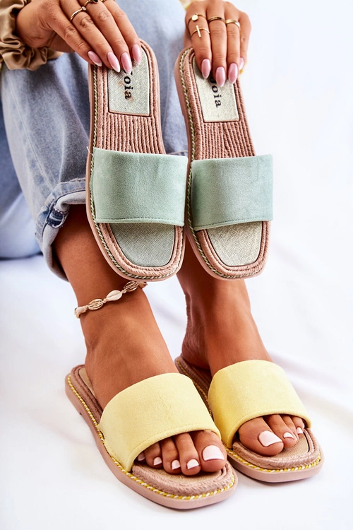 Zamszowe Damskie Klapki Żółte Sunset