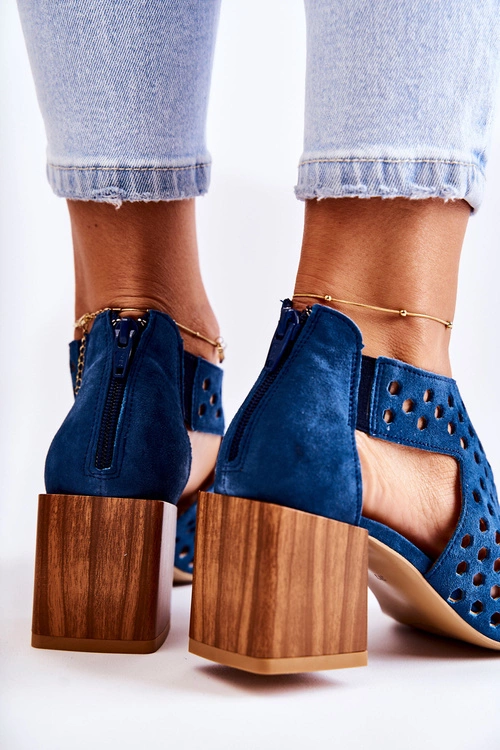 Ażurowe Botki Na Słupku Maciejka 04593-17 Granatowe