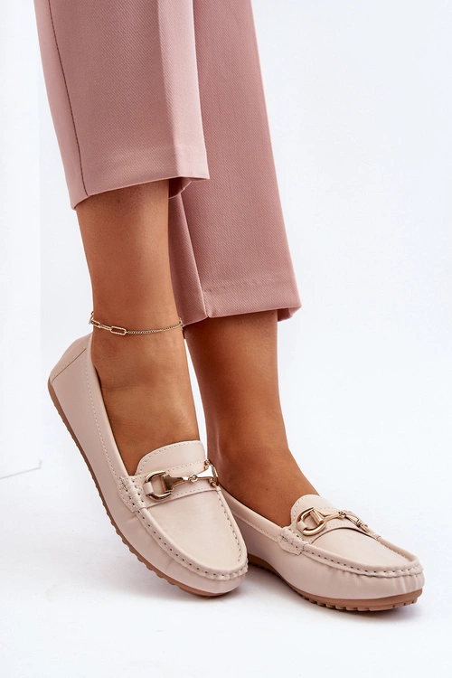 Damskie Klasyczne Mokasyny Eko Skórzane Beżowe Demese