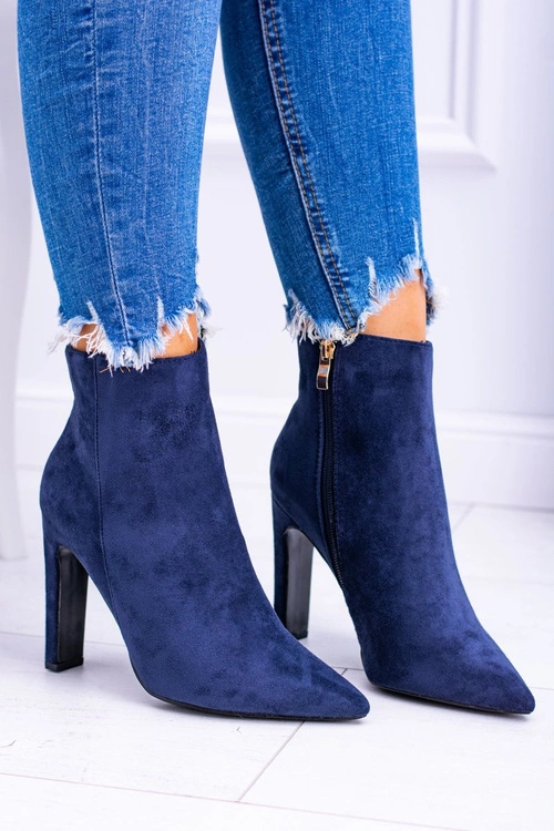 Granatowe Zamszowe Botki Na Szpilce Medea