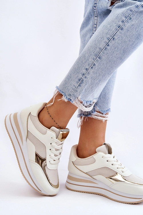 Damskie Buty Sportowe Na Koturnie Jasnobeżowe Ruby