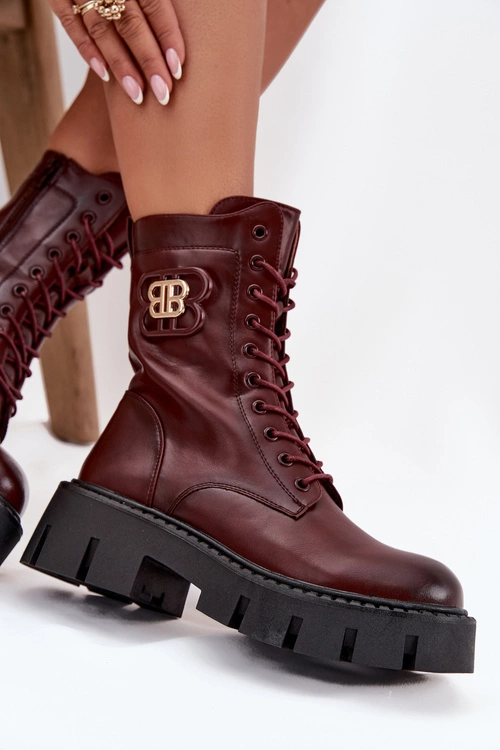 Ocieplane Botki Wokrery Damskie Z Ozdobą Bordowe Melisse