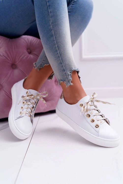 Damskie Trampki Skórzane Białe Viss