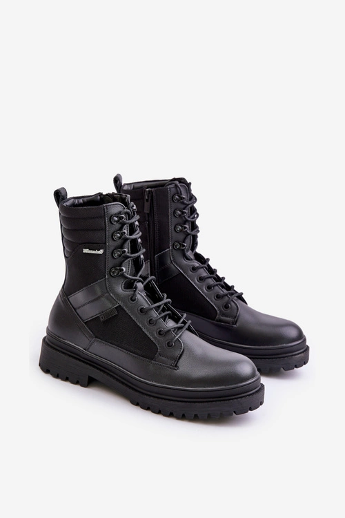 Skórzane Trapery Botki Męskie Ocieplane Big Star OO174164 Czarne