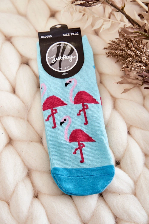 Młodzieżowe Skarpetki Wzór Trzy Flamingi Jasnoniebieskie