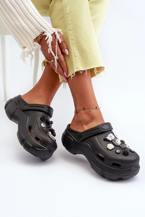 Piankowe Damskie Lekkie Klapki Na Masywnej Podeszwie Czarne Matirra