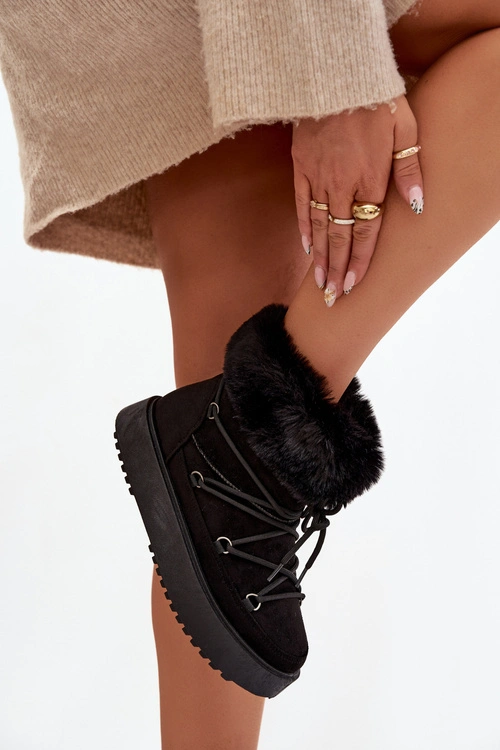 Śniegowce Z Futerkiem I Wiązaniem Czarne Sarivie