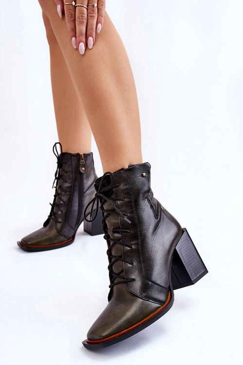 Klasyczne Skórzane Botki Sznurowane Maciejka 05667-09 Zielone