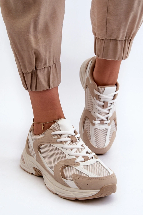 Buty Sportowe Sneakersy Damskie Beżowe Kildia