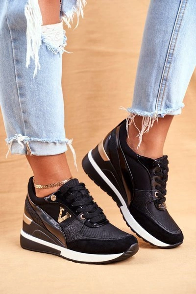 Damskie Sneakersy Na Koturnie Czarne Isla