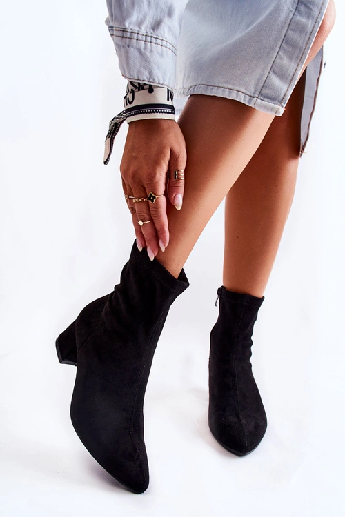 Zamszowe Damskie Wysokie Botki Czarne Gloriss