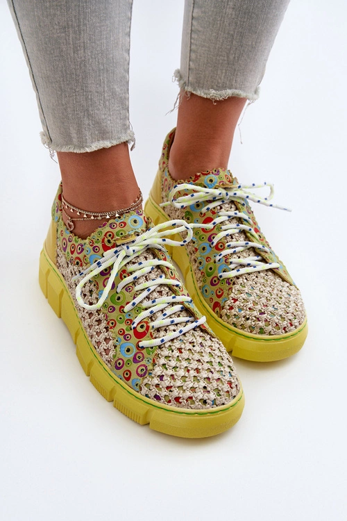 Damskie Skórzane Półbuty Maciejka 05850-09 Limonkowe