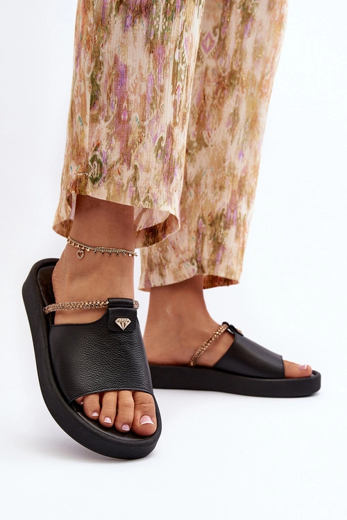 Zazoo 2896 Klapki Damskie Skórzane Czarne