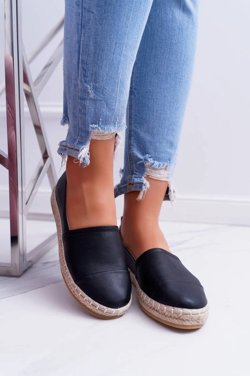 Czarne Damskie Espadryle Flaty