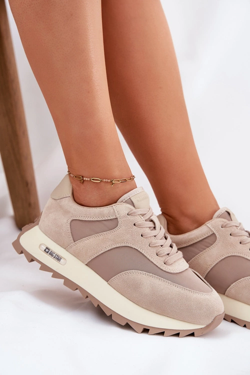 Zamszowe Sneakersy Na Platformie Damskie Big Star RR274897 HI-POLY SYSTEM Beżowe