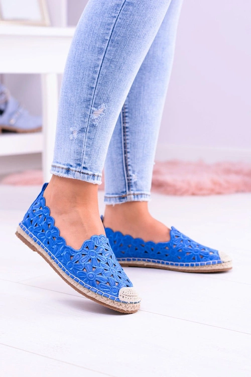 Lu Boo Damskie Baleriny Granatowe Espadryle w Kwiaty Macarena