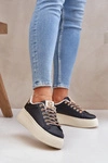 Sneakersy Na Platformie Z Ozdobnymi Sznurówkami Czarne Fonetha