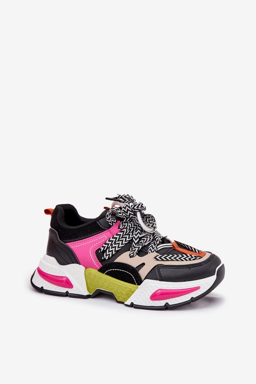 Sneakersy Buty Sportowe Damskie Z Podwójnym Sznurowaniem Czarne Efobell