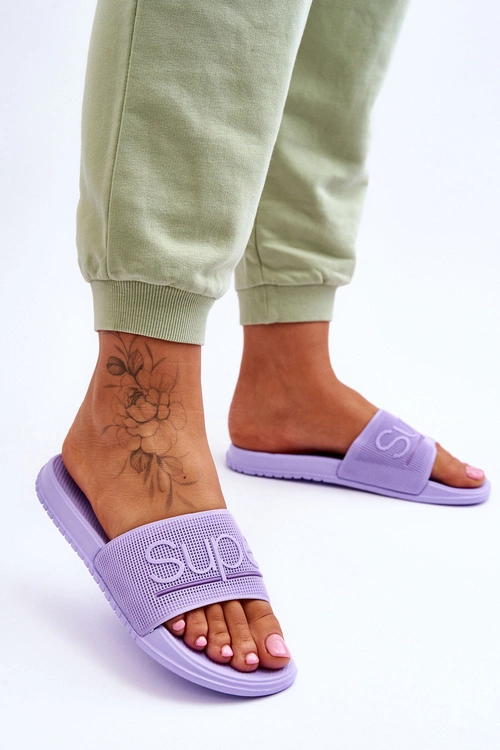 Lekkie Damskie Klapki Z Napisem Fioletowe Merry