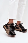 Skórzane Sneakersy Damskie Na Platformie Panterka Artiker 55C0134 Czarne