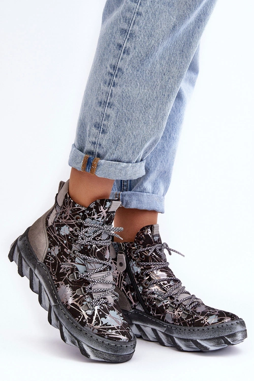 Skórzane Damskie Ocieplane Botki Maciejka 06146-03 Szare