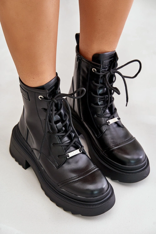 Damskie Workery Botki Ocieplane Ze Skóry Naturalnej Goe OO2N4115-W2 Czarne