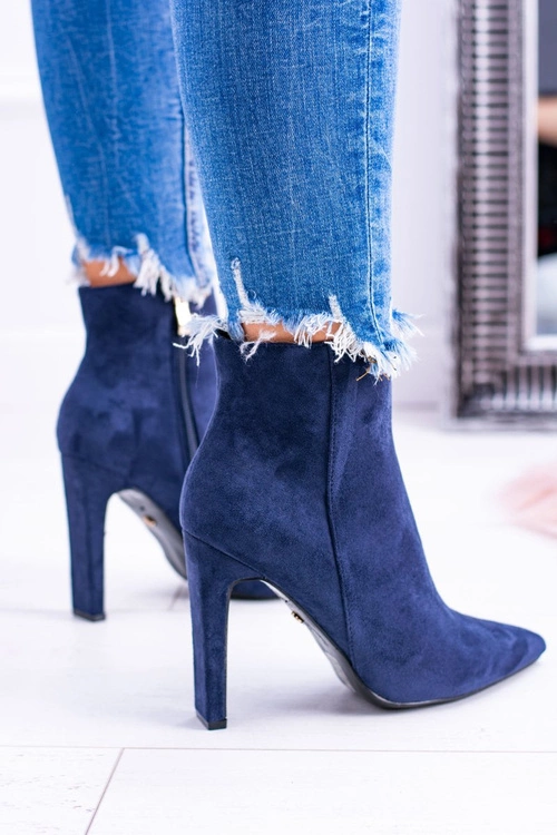 Granatowe Zamszowe Botki Na Szpilce Medea