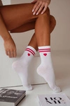 Skarpetki Damskie Bawełniane Serce Z Paskami Białe