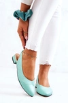 Skórzane Odkryte Baleriny Na Obcasie Zielone Noreen