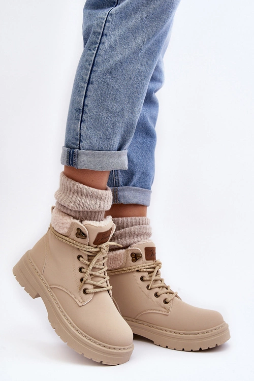 Trapery Damskie Skórzane Z Kożuchem Jasnobeżowe Lynnvia