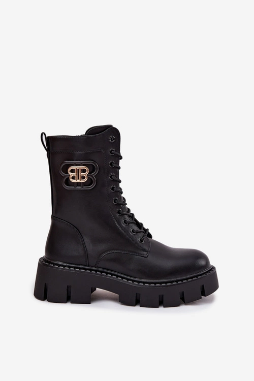 Ocieplane Botki Wokrery Damskie Z Ozdobą Czarne Melisse