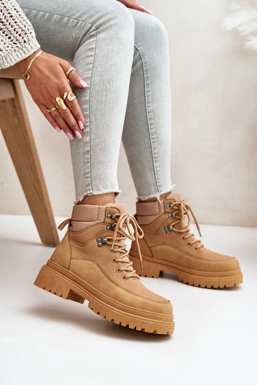 Botki Trapery Damskie Sznurowane Camel Rabaria