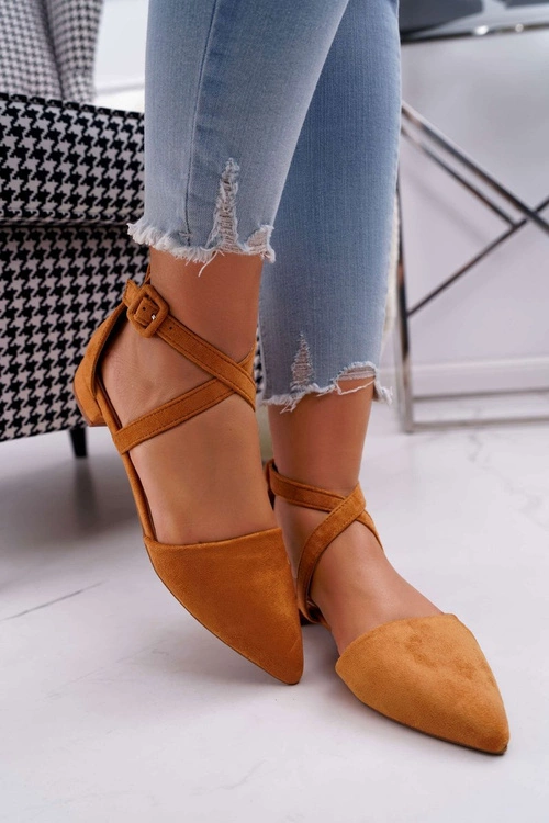 Damskie Balerinki Zamszowe w Szpic Camel Vontare