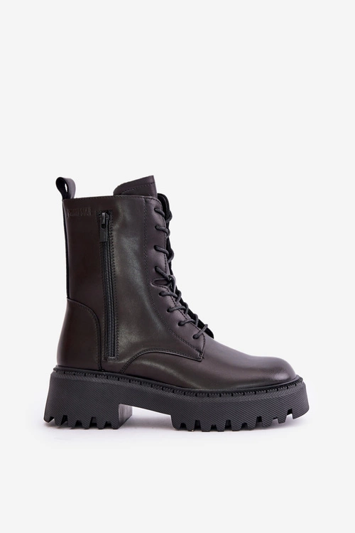 Skórzane Ocieplane Botki Workery Damskie  Big Star OO274A387 Czarne