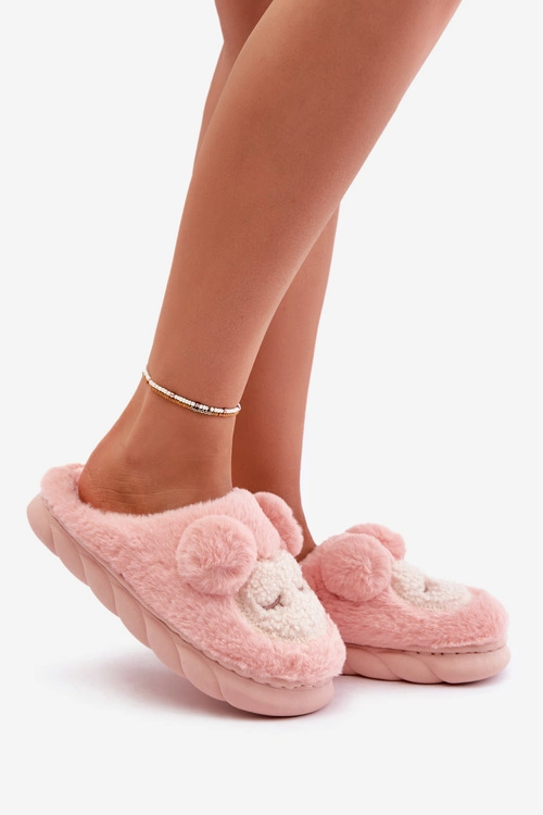 Ciepłe Futrzane Kapcie Damskie Różowe Jozelinetta