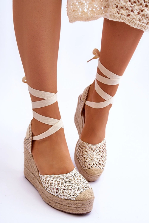 Wiązane Damskie Sandały Na Koturnie Białe Josephine