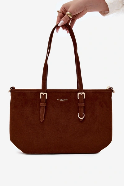 Flora&Co Torebka Shopperka Zamszowa Zamszu Camel Araminta