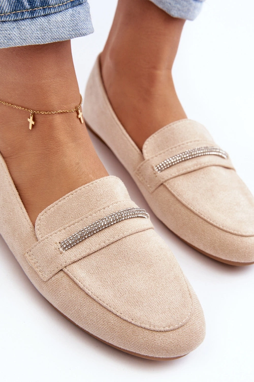 Mokasyny Damskie Z Ekozamszu Beżowe Ladite