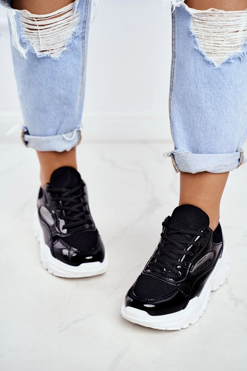 Sportowe Damskie Buty Lakierowane Czarne Wenson