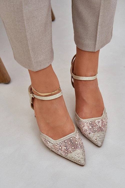 Zdobione Szpilki Z Odkrytą Piętą Złote Nanadra