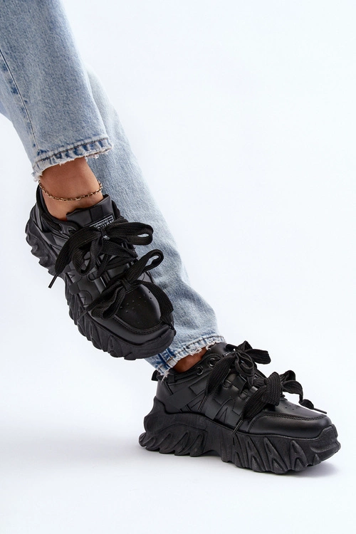 Sneakersy Damskie Na Masywnej Podeszwie Czarne Ellerai