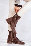 Ażurowe Skórzane Botki Nicole Brązowe 2695