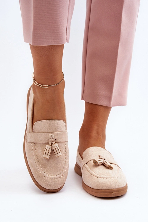 Damskie Zamszowe Mokasyny Beżowe Dansitu