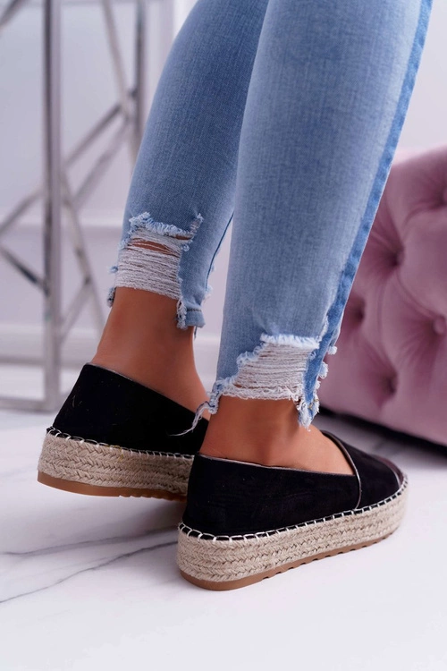 Espadryle Damskie Czarne Platforma Ringer