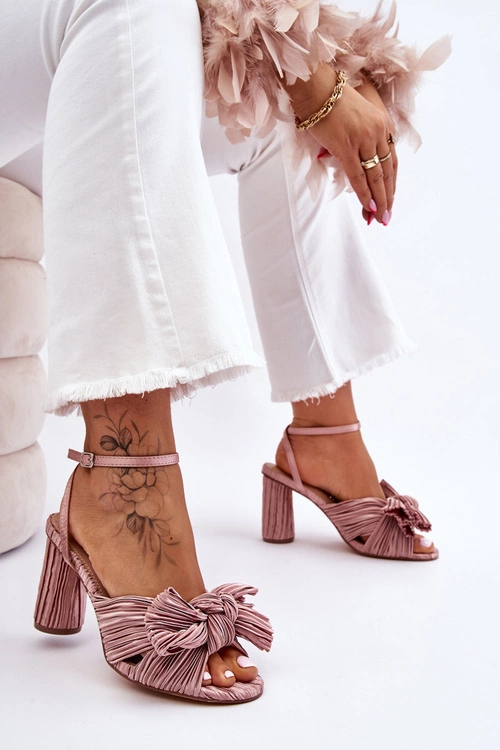 Modne Sandały Z Kokardą Na Obcasie Beżowe Callum