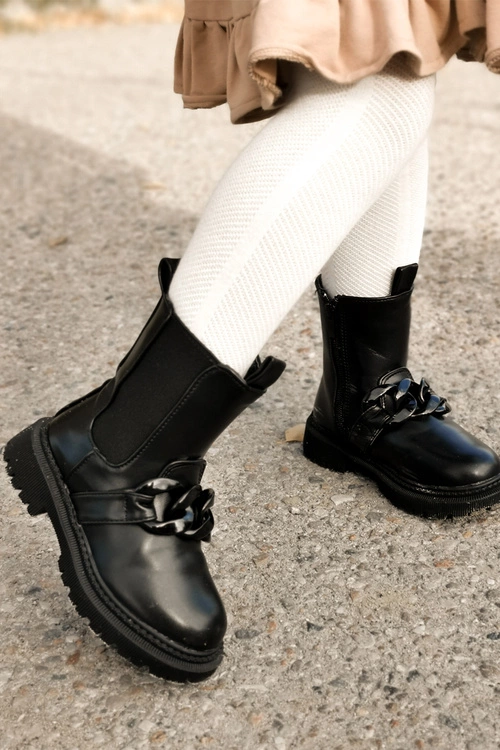 Dziecięce Botki Ocieplane Łańcuch Czarne Hinea