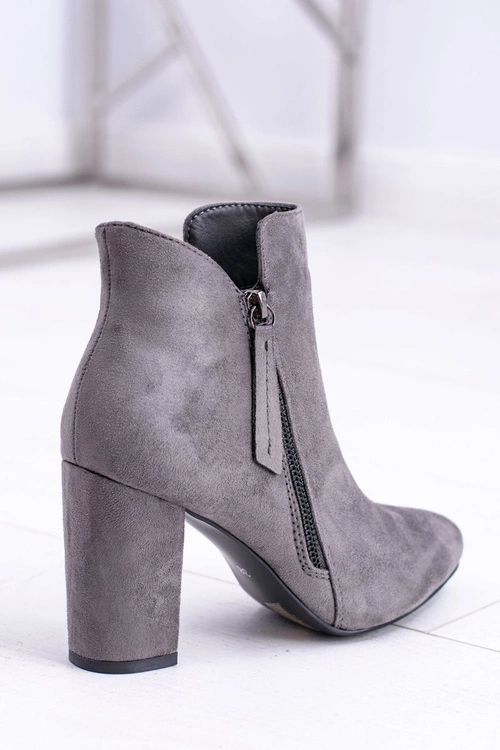 Damskie Botki Szare na Słupku Zamszowe Egida