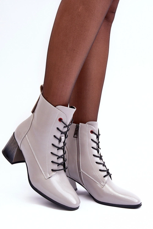 Lakierowane Botki Na Słupku Szare Basciano