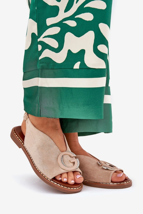 Płaskie Sandały Z Ozdobą Beżowe Haliones